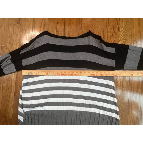 Women's Planet Boatneck Ribbed Sweater. Lightweight, Blk/White/Gray Stripe, OS - Picture 13 of 15